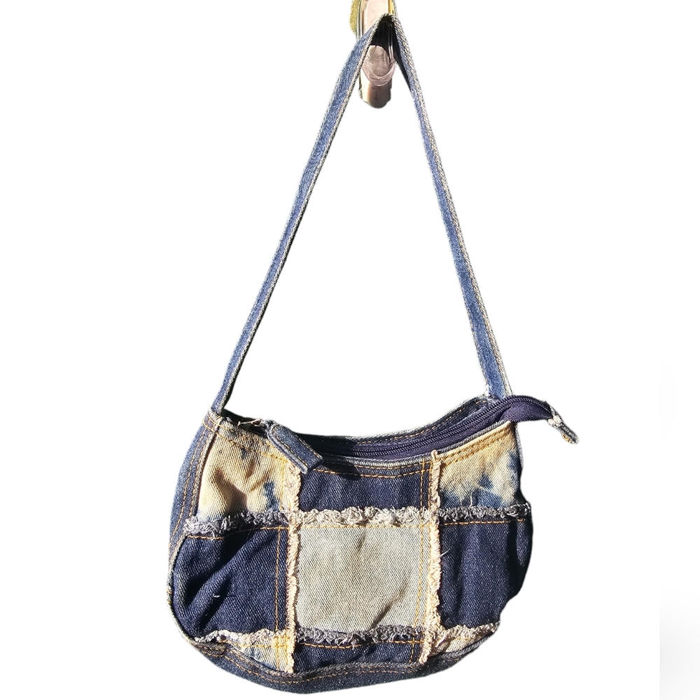 Y2k Inspired Bleached Denim Mini Shoulder Purse